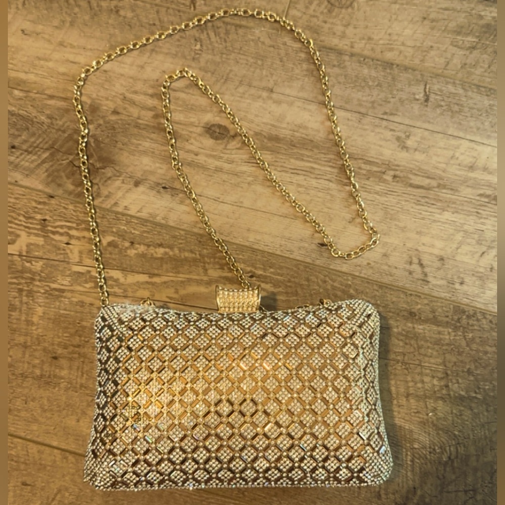NWOT Gold&Silver Bejeweled purse Clutch with removable Crossbody Strap
